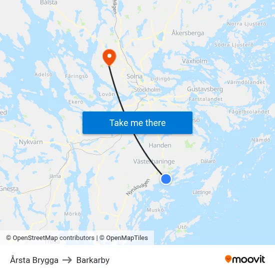 Årsta Brygga to Barkarby map