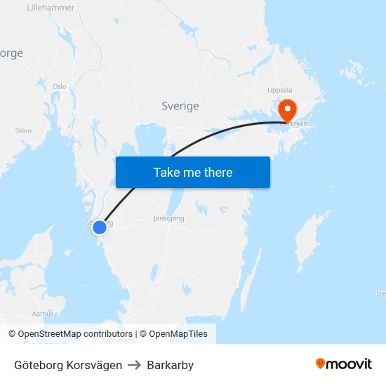 Göteborg Korsvägen to Barkarby map