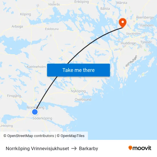 Norrköping Vrinnevisjukhuset to Barkarby map