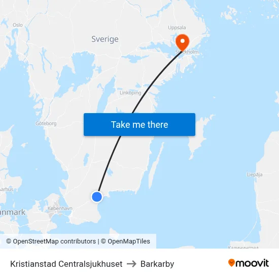 Kristianstad Centralsjukhuset to Barkarby map