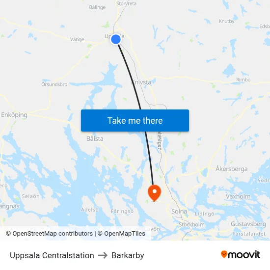 Uppsala Centralstation to Barkarby map