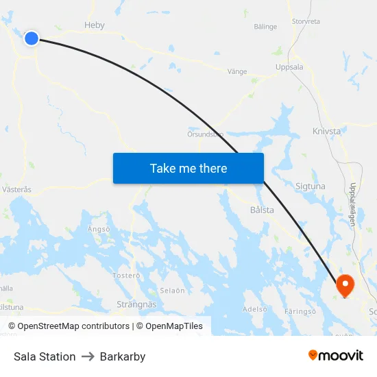 Sala Station to Barkarby map
