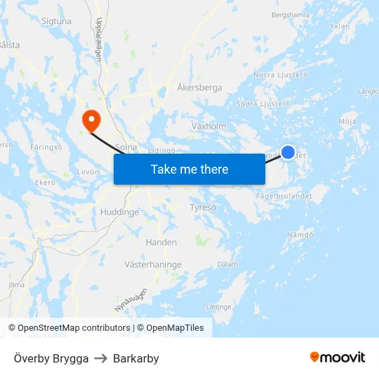 Överby Brygga to Barkarby map