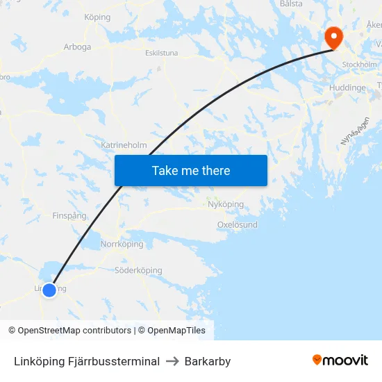Linköping Fjärrbussterminal to Barkarby map