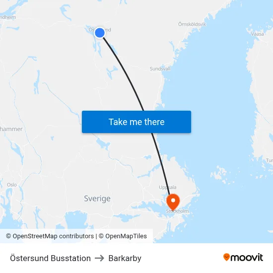 Östersund Busstation to Barkarby map