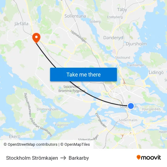 Stockholm Strömkajen to Barkarby map