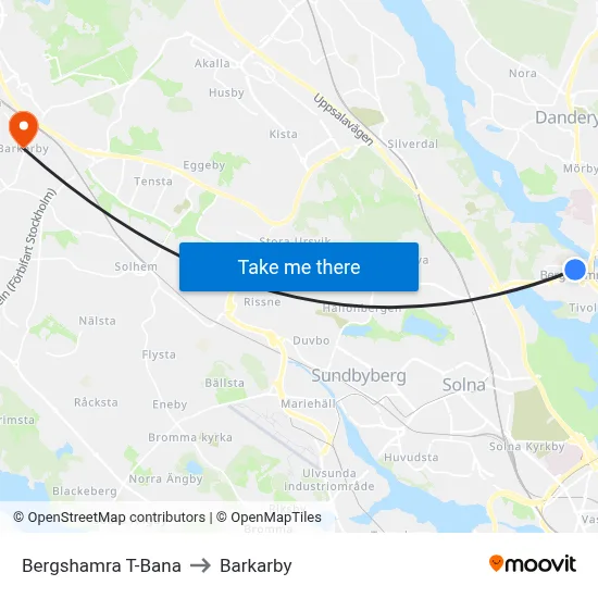 Bergshamra T-Bana to Barkarby map