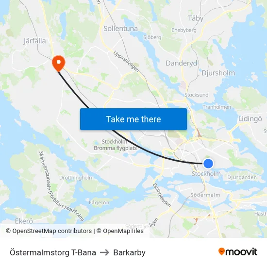 Östermalmstorg T-Bana to Barkarby map