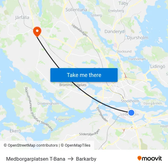 Medborgarplatsen T-Bana to Barkarby map