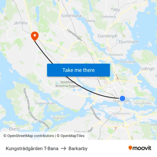 Kungsträdgården T-Bana to Barkarby map
