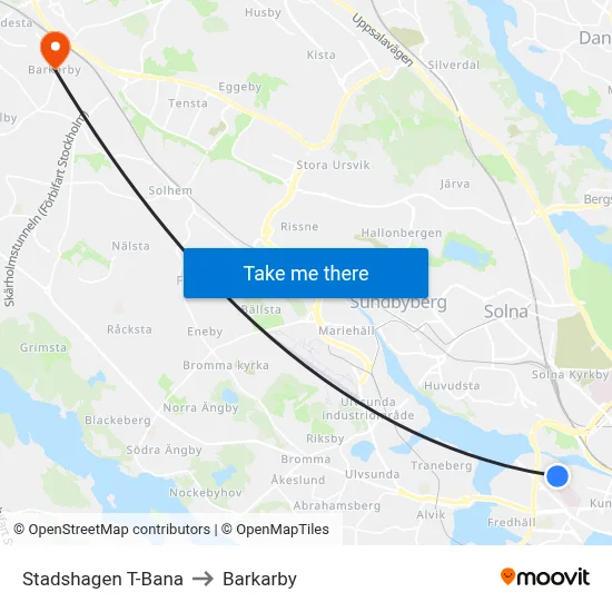 Stadshagen T-Bana to Barkarby map