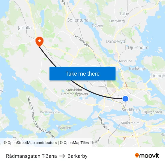 Rådmansgatan T-Bana to Barkarby map