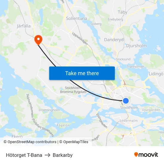 Hötorget T-Bana to Barkarby map