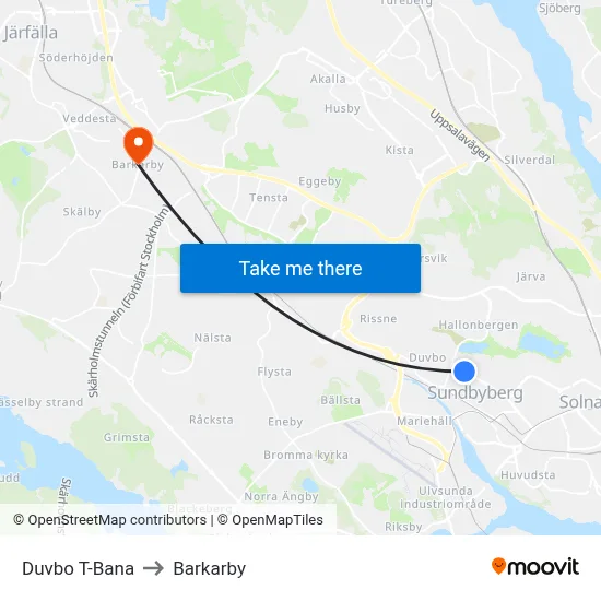 Duvbo T-Bana to Barkarby map
