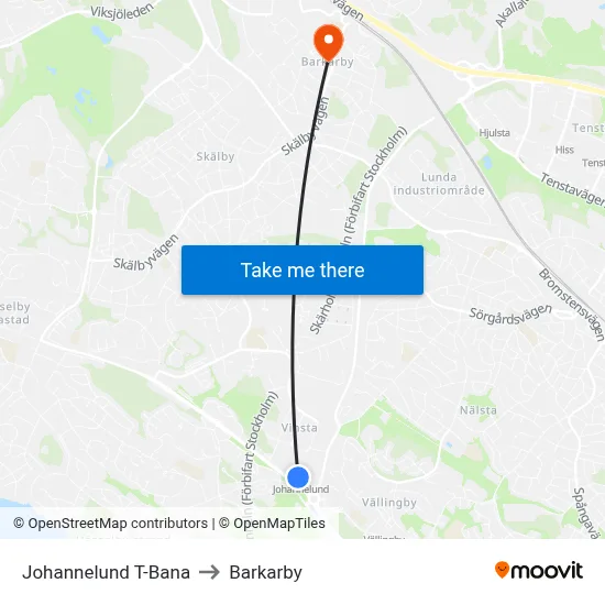Johannelund T-Bana to Barkarby map