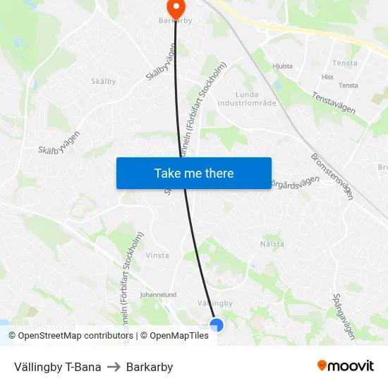 Vällingby T-Bana to Barkarby map