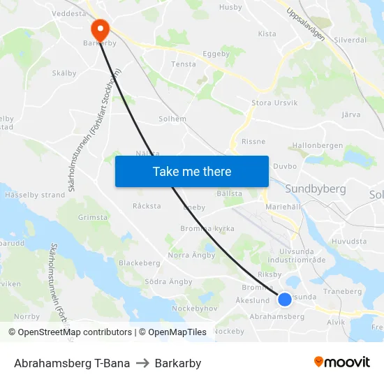Abrahamsberg T-Bana to Barkarby map