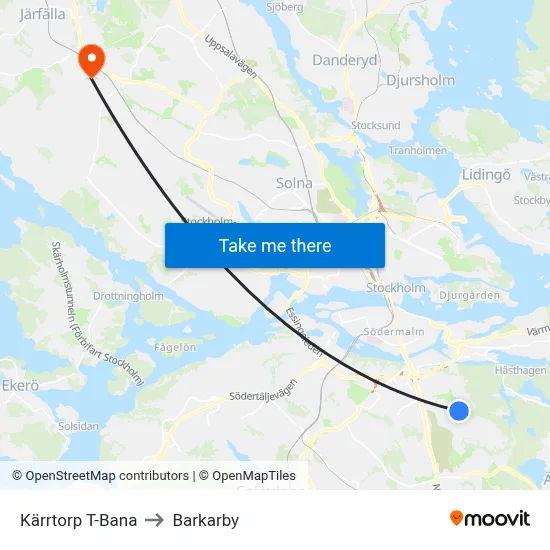 Kärrtorp T-Bana to Barkarby map