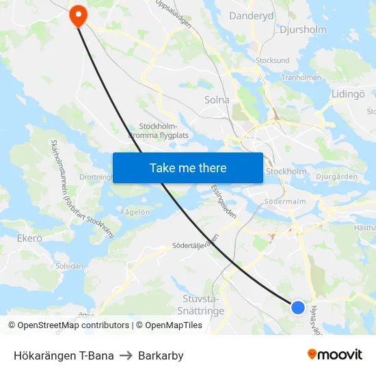 Hökarängen T-Bana to Barkarby map