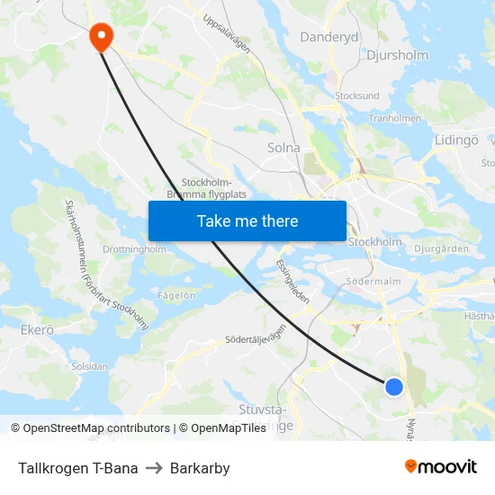 Tallkrogen T-Bana to Barkarby map