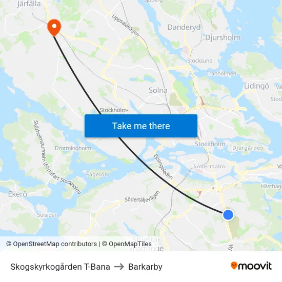 Skogskyrkogården T-Bana to Barkarby map