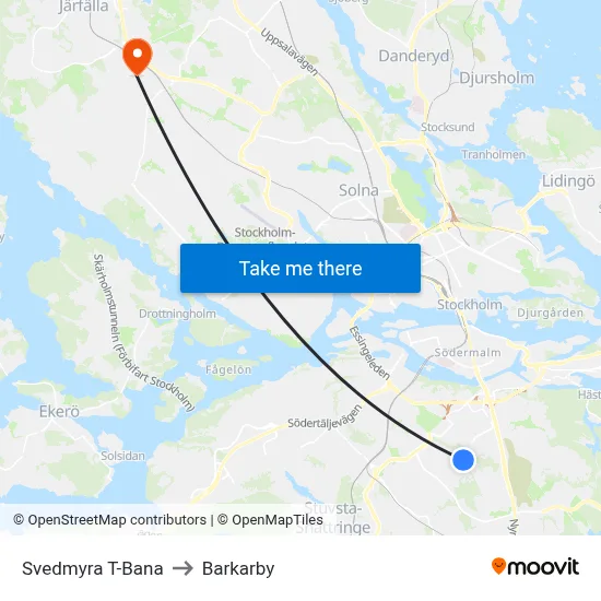 Svedmyra T-Bana to Barkarby map