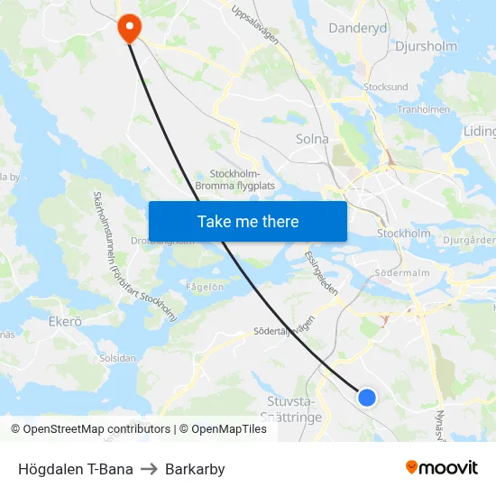 Högdalen T-Bana to Barkarby map