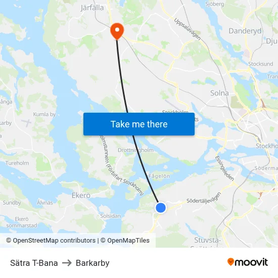 Sätra T-Bana to Barkarby map