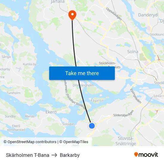 Skärholmen T-Bana to Barkarby map