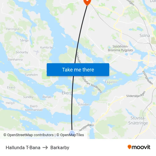 Hallunda T-Bana to Barkarby map