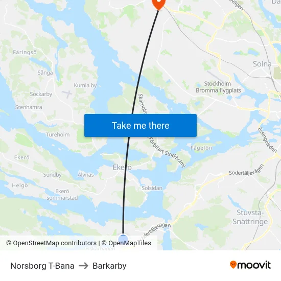 Norsborg T-Bana to Barkarby map