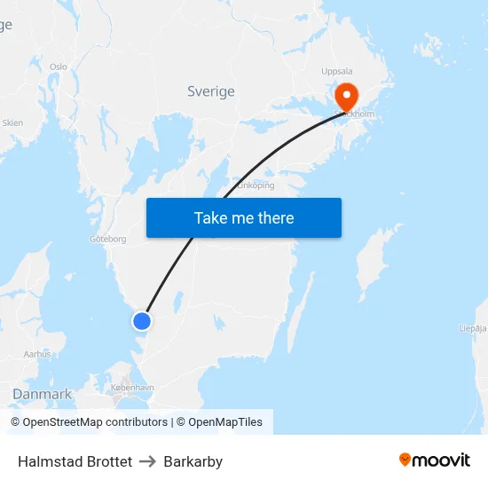 Halmstad Brottet to Barkarby map