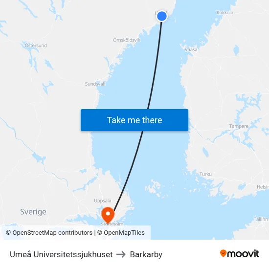 Umeå Universitetssjukhuset to Barkarby map