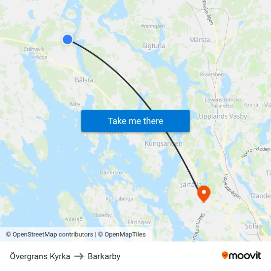 Övergrans Kyrka to Barkarby map