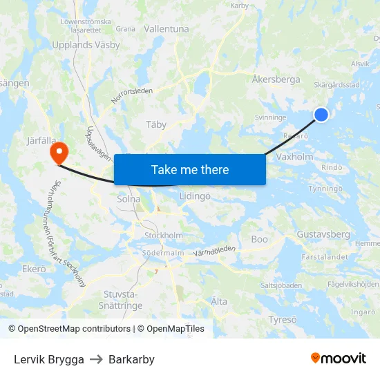 Lervik Brygga to Barkarby map