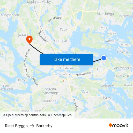 Riset Brygga to Barkarby map