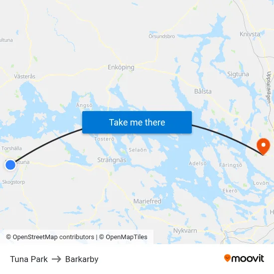 Tuna Park to Barkarby map