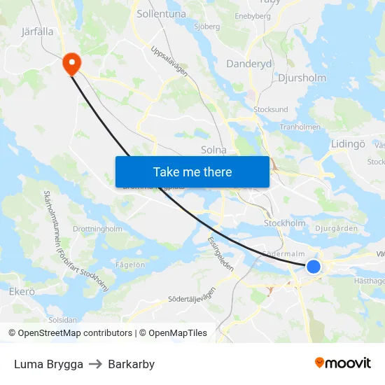 Luma Brygga to Barkarby map