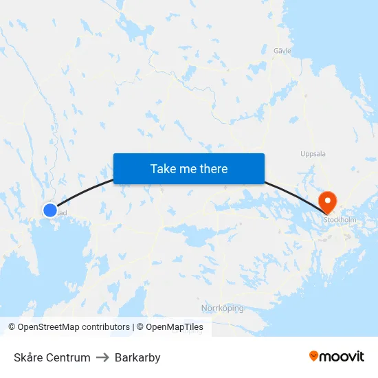 Skåre Centrum to Barkarby map