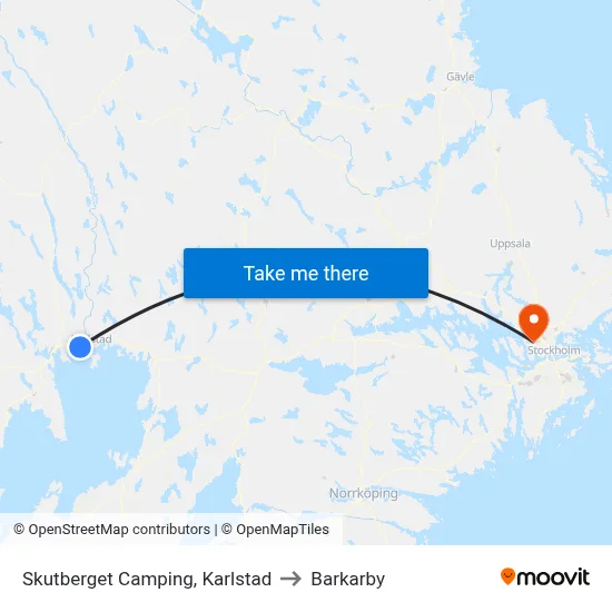 Skutberget Camping, Karlstad to Barkarby map