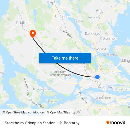 Stockholm Odenplan Station to Barkarby map