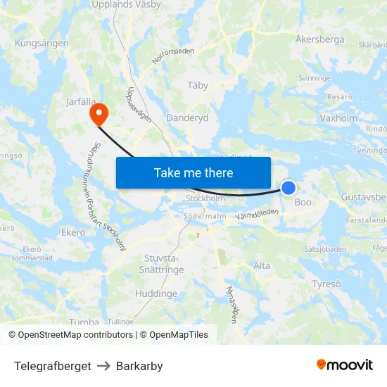 Telegrafberget to Barkarby map