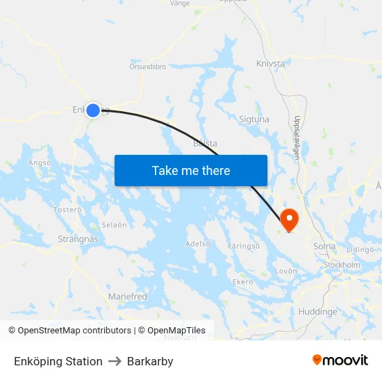Enköping Station to Barkarby map