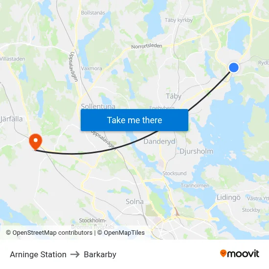 Arninge Station to Barkarby map