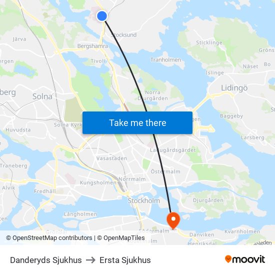 Danderyds Sjukhus to Ersta Sjukhus map