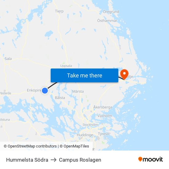 Hummelsta Södra to Campus Roslagen map