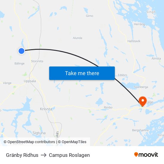 Gränby Ridhus to Campus Roslagen map