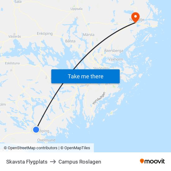 Skavsta Flygplats to Campus Roslagen map