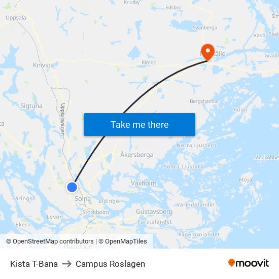 Kista T-Bana to Campus Roslagen map