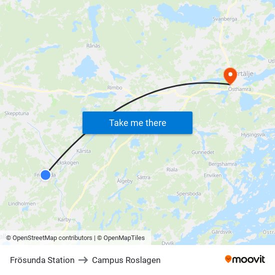 Frösunda Station to Campus Roslagen map